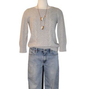 NEW, LOFT Multi Cable Design, Loose Fit, Ladies Grey Crew Neck Sweater, Size M